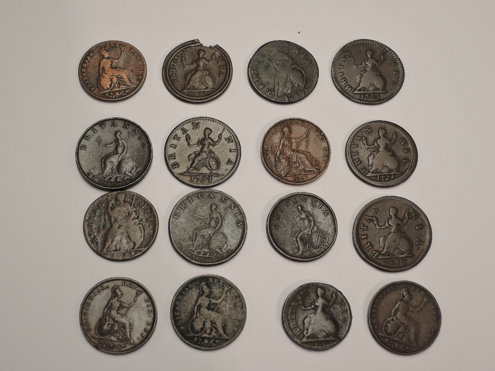 A collection of GB Farthings, 167? Charles II, 1697, 1717?, 1724, 1737, 1754, 1773, 1774, 1799 x2,