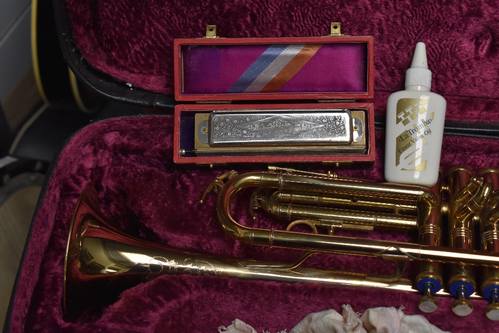 A Corton trumpet in fitted case and a vintage Hohner harmonica - Image 2 of 3