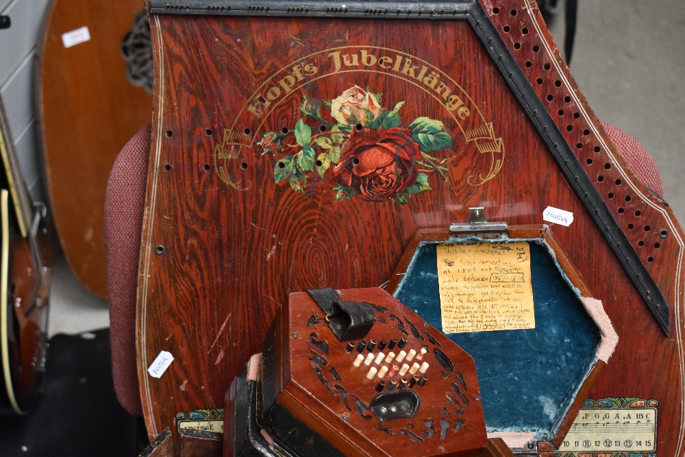 A vintage Zither frame and concertina (purporting to be Lachenal with replacement ends and two - Image 2 of 2