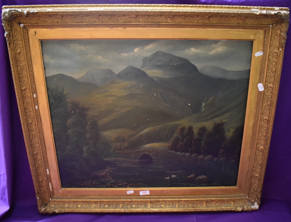 Henry Herbert (British 19th century) oil on canvas 'Langdale Pikes' with Slaters Bridge, - Image 2 of 3