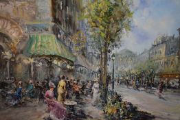 Mario Passoni (Italian b.1929), oil on canvas, 'Paris Cafe Scene', vibrantly coloured, signed to the