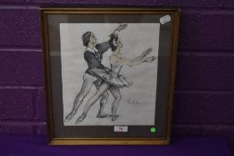 A 20th century charcoal and chalks study of ballet dancers, indistinctly signed lower right,