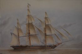 Captain W.C Browne (British act. 1824-1860) watercolour, American Liner, entitled, initialled and