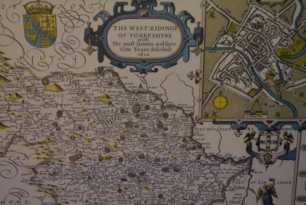 After John Speed (1551/2-1629), a coloured print, A map of the West Riding of Yorkshire (with the