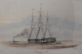 Captain W.C Browne (British act. 1824-1860) watercolour, Emigrant Ship, entitled, initialled and