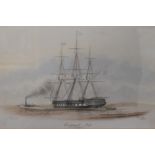 Captain W.C Browne (British act. 1824-1860) watercolour, Emigrant Ship, entitled, initialled and