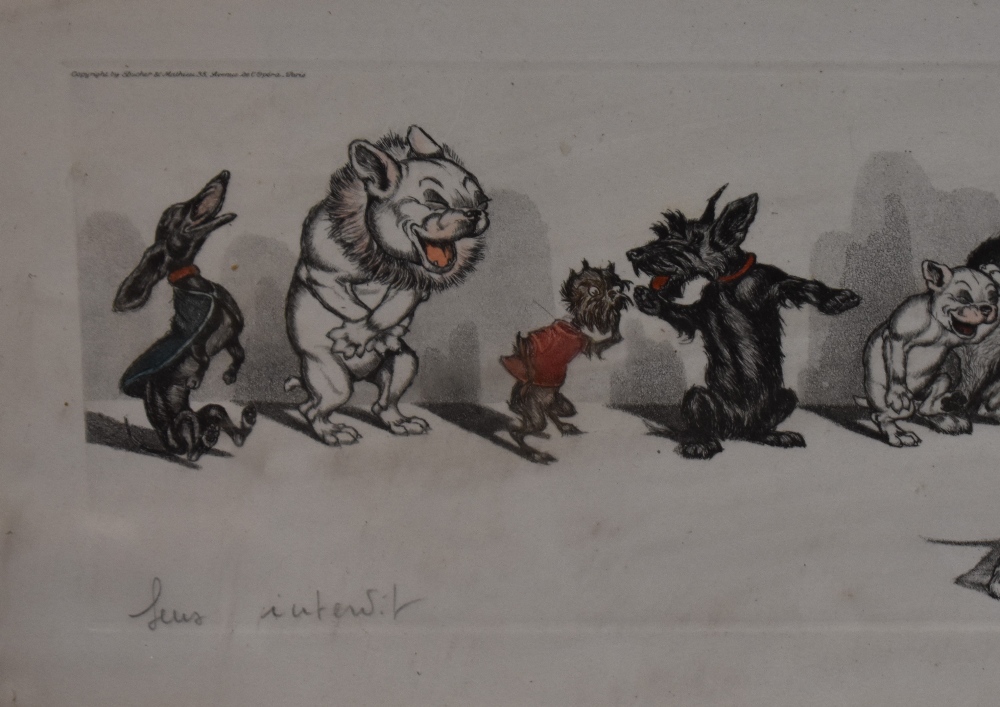 After Boris O'Klein (1893-1985), coloured etchings, Two 'The Dirty Dogs of Paris' cartoon engravings - Image 5 of 5