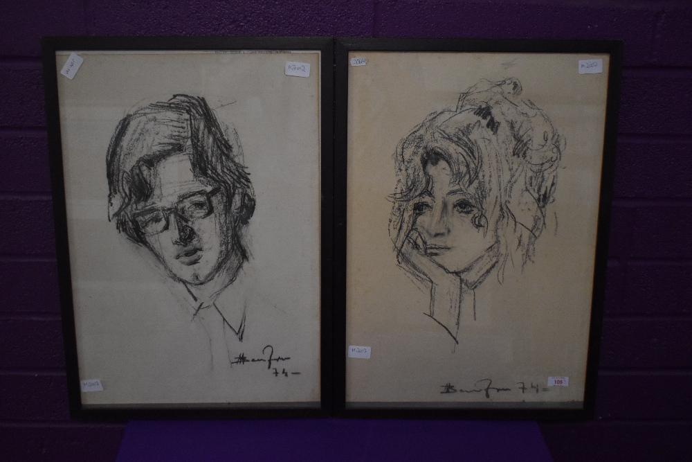 20th century British School, charcoal on paper, two portraits of a man and woman (one said to be - Image 2 of 5