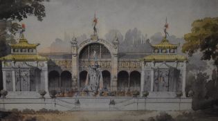 After Felix Vionnois (19th century) a coloured print, architectural study of an Avairy, Ecole
