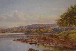 Ebenezer Alfred Warmington (British 1830-1903) watercolour, Wray Castle Windermere from Brackley