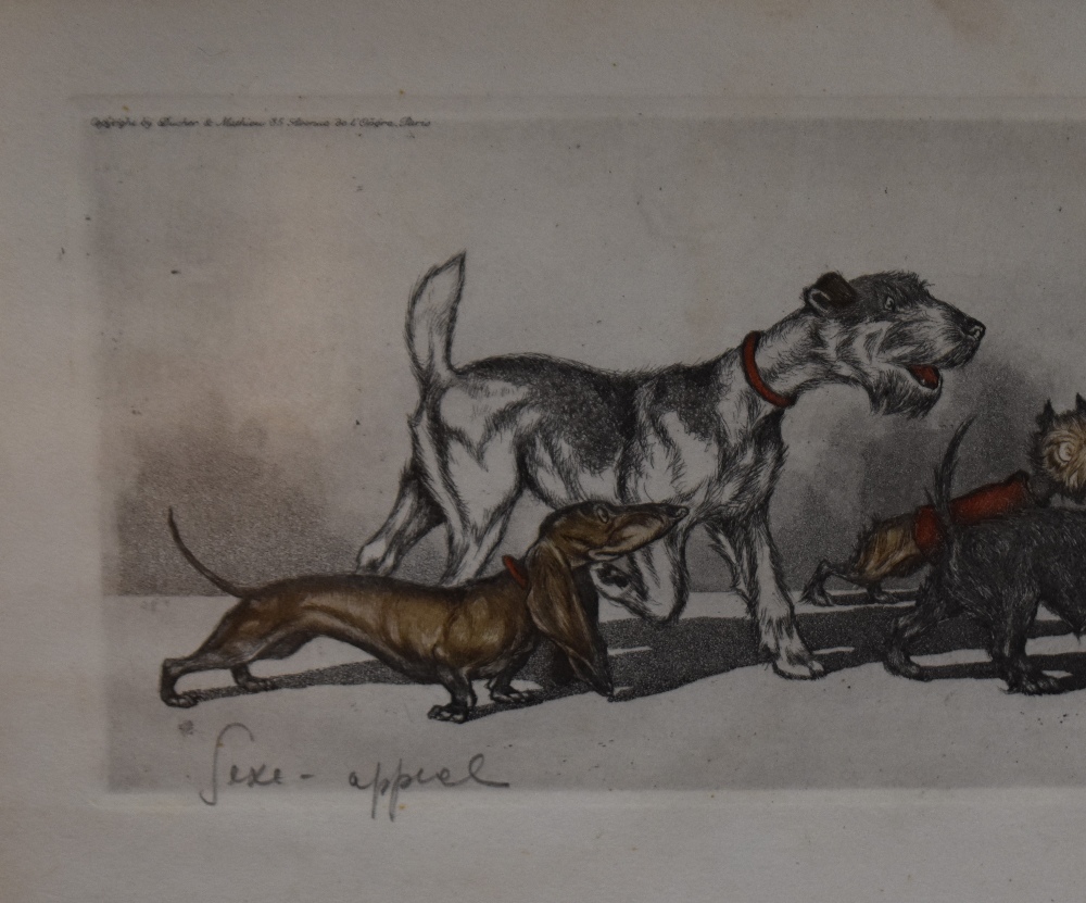 After Boris O'Klein (1893-1985), coloured etchings, Two 'The Dirty Dogs of Paris' cartoon engravings - Image 3 of 5