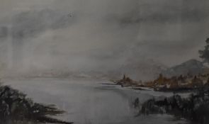 ....aiel Davenport (British 20th century) watercolour, 'Misty Lake' unsigned, bearing remains of