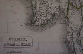 After Sidney Hall (1782-1853), engraving, hand coloured map of Birmah (Burma) with part of Anam
