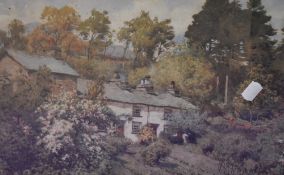 After Alfred Heaton Cooper (British 1864-1929) colour print 'Mill Dam Cottages, Coniston' mounted
