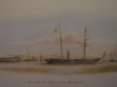 Captain W.C Browne (British act. 1824-1860) watercolour, H.M Steamer Eclair off The Motherbank,