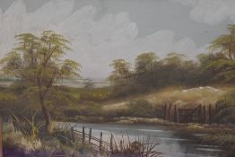 A 19th Century British School, oil on board, landscape with river to middle ground, framed and