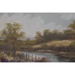 A 19th Century British School, oil on board, landscape with river to middle ground, framed and