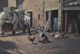 P.H. Marriner (20th Century British School), oil on canvas, A busy farmyard scene depicting a farm