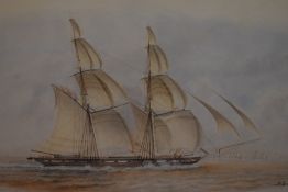 Captain W.C Browne (British act. 1824-1860) watercolour, Egyptian Dispatch Brig of War 20 Guns,