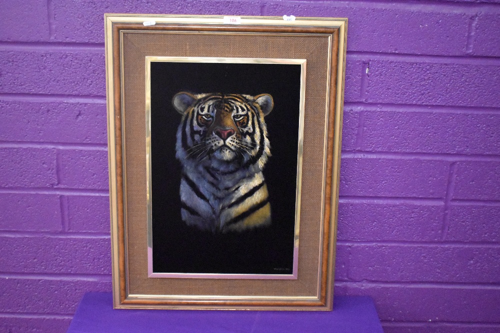 A 20th century oil painting on felt, depiction of a majestic tiger, signed Vaughan and dated 1990 - Image 2 of 4