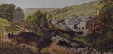 After Keith Melling (British b.1946) colour print, rural village scene with bridge, signed in pencil