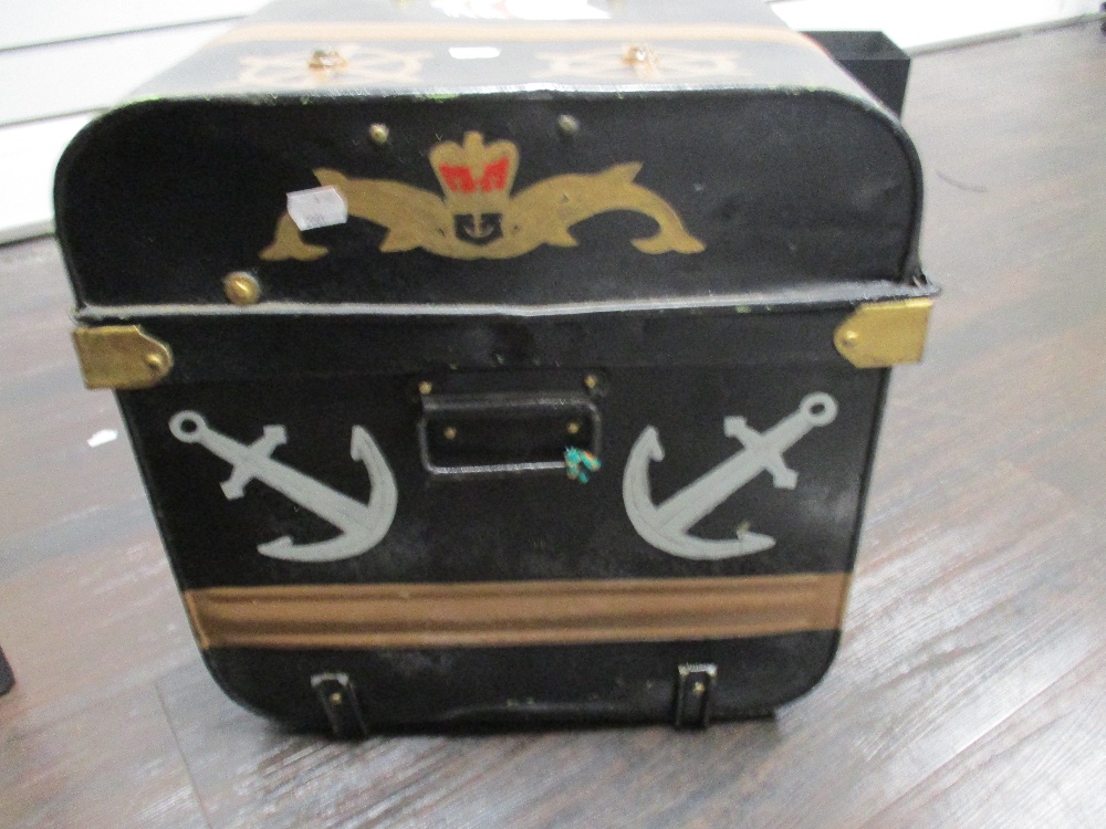 A vintage metal chest, having painted scenes, of nautical interest. - Image 4 of 6