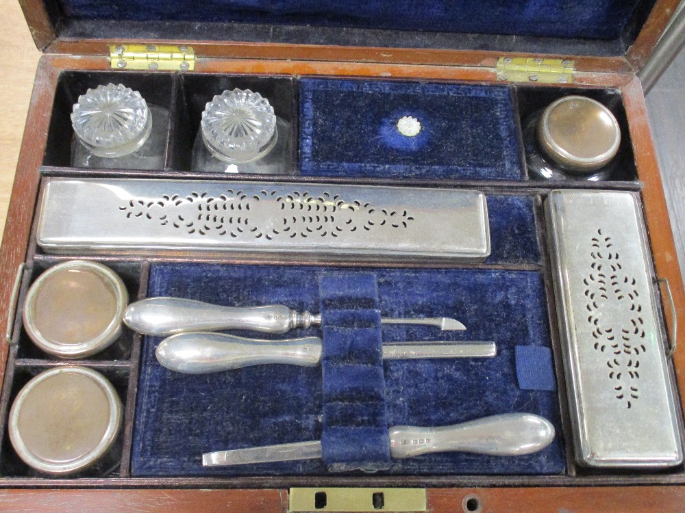 An early 20th century Mother of pearl inlaid jewellery box, having quilted red lining, and another - Image 4 of 7