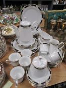 A selection of retro Crown Ming fine china table wares, tea pot, cups, saucers, plates, bowls and