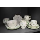 A selection of Shelley table ware, having green Shamrock pattern, No, 11598, including cups and