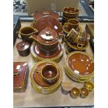 A collection of Hornsea pottery 'Heirloom' in brown colour way, teapot, butter dish, jug, plates,