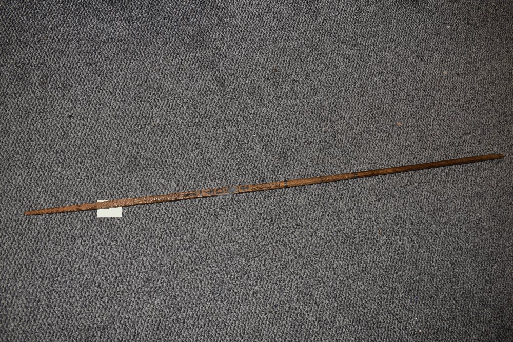 An interesting and rare mid-late 19th Century love token distaff, dated 1864, having geometric