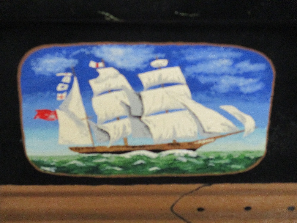 A vintage metal chest, having painted scenes, of nautical interest. - Image 2 of 6