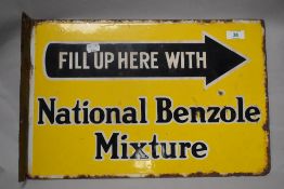 A vintage enamelled National Benzole Mixture advertising sign, 48cm long