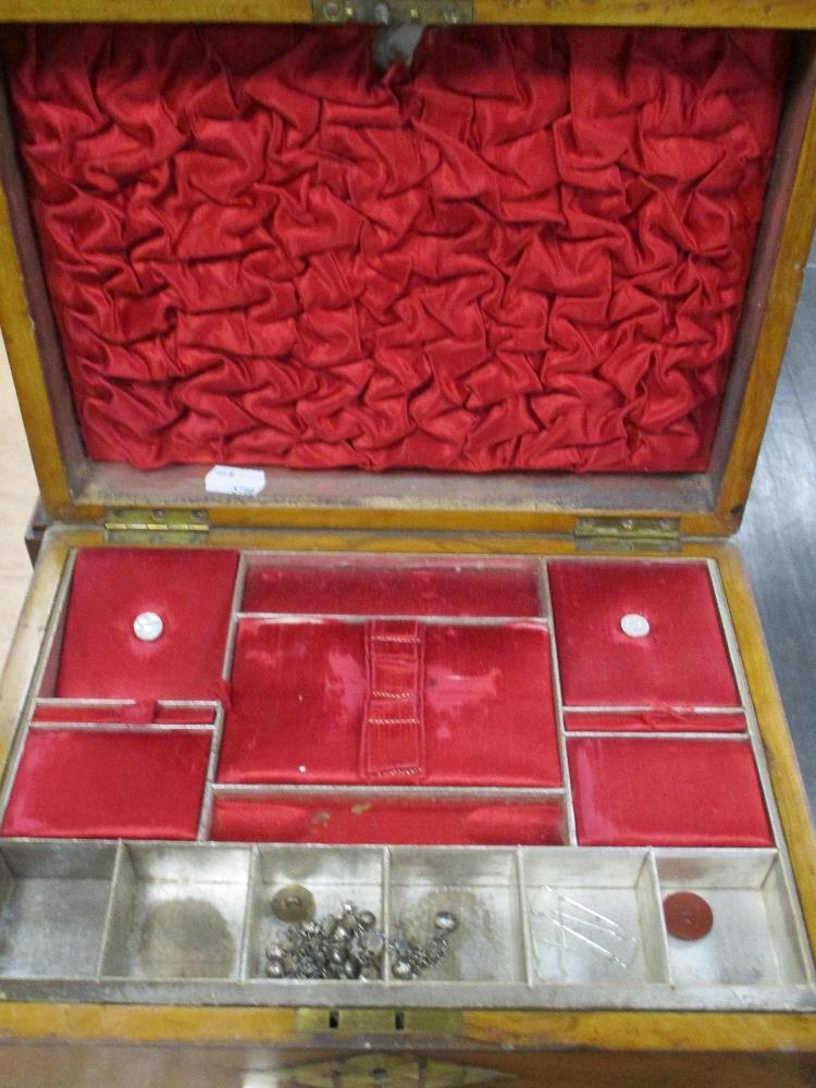 An early 20th century Mother of pearl inlaid jewellery box, having quilted red lining, and another - Image 7 of 7