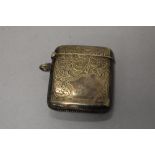 A Victorian silver plated Victorian vesta case, having scroll pattern embossed to front.