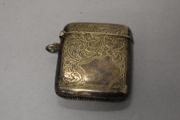 A Victorian silver plated Victorian vesta case, having scroll pattern embossed to front.