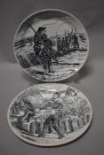 Two 19th century Creil et Montereau plates, both having black transfer humorous scenes to fronts,