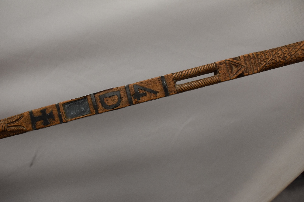 An interesting and rare mid-late 19th Century love token distaff, dated 1864, having geometric - Image 2 of 2