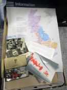 A miscellany of items to include; maps, postcards of isle of man TT, tin soldiers and a railway