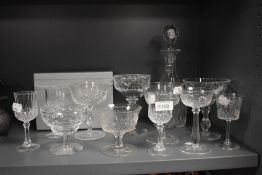 A selection of antique and later clear cut crystal glass wares including Corbett.