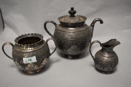 A highly decorative Victorian James Dixon and Sons plated tea set, having embossed pattern and