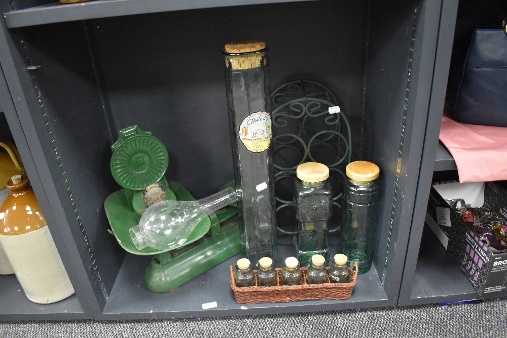 An assorted collection of vintage glass jars, to include a faceted pasta jar with L'Etoile d'Or