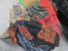 A selection of retro clothes, including vintage rubber mac, 1980s gents suede jacket, 1980s gents
