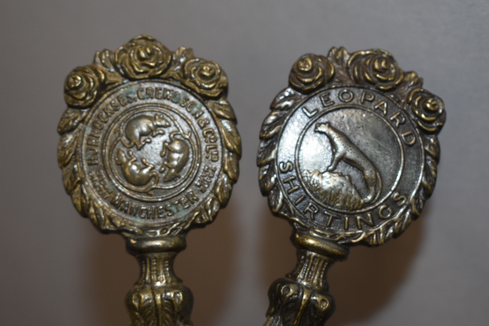 Two Victorian bronze handled Leopard Shirtings letter openers, both 16cm long - Image 2 of 2