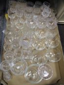A large collection of vintage and traditional glass ware, including Victorian etched wine glasses,