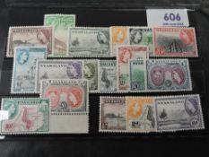 NYASALAND 1953 QEII SET OF 15 DEFINITIVES + VARIETIES Card with unmounted mint set of 15 definitives