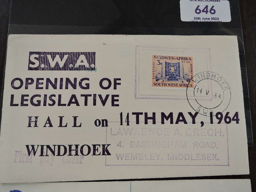 SOUTH WEST AFRICA 1964 DUO OF OPENING OF LEGISLATIVE HALL FIRST DAY COVERS Pair of first day - Image 2 of 4