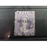 NATAL, 1876 6d VIOLET WITH INVERTED OPT. USED Printed by Davis and sons, inverted opt variety on