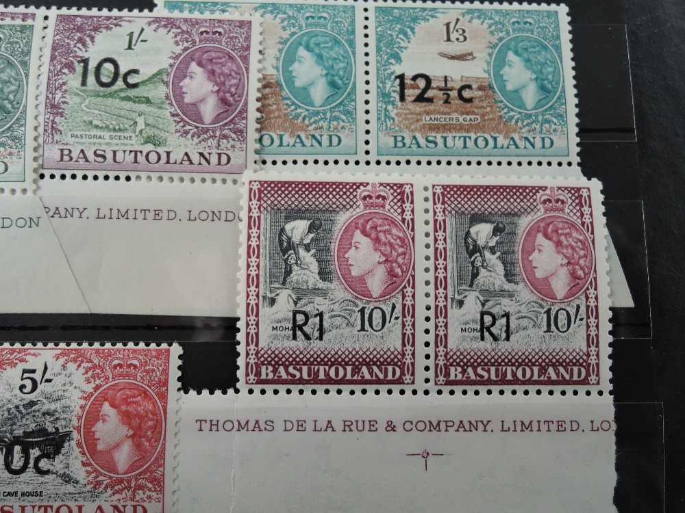 BASUTOLAND 1961, SURCHARGED SET OF 11, MOST MNH MARGINAL PAIRS Most we note have printers imprint to - Image 2 of 4