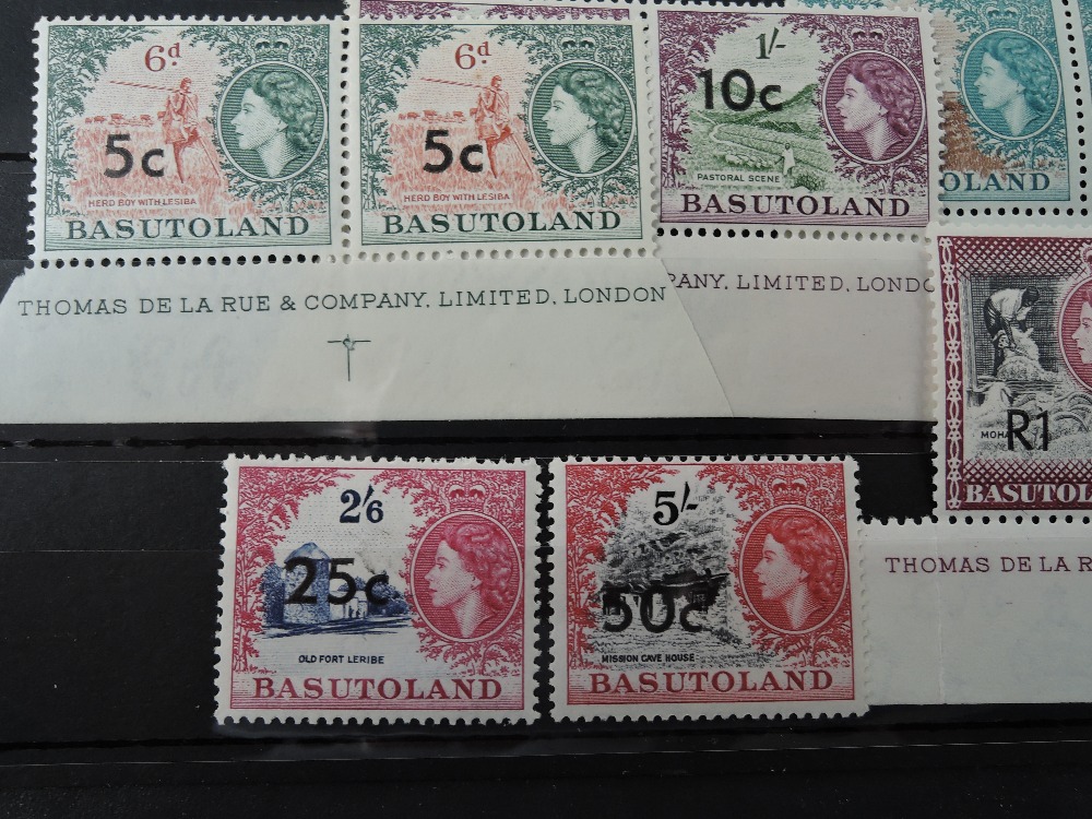 BASUTOLAND 1961, SURCHARGED SET OF 11, MOST MNH MARGINAL PAIRS Most we note have printers imprint to - Image 3 of 4